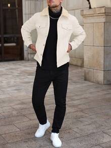 Manfinity LEGND Chaqueta de lana de unicolor casual versátil para uso diario para hombres - Albaricoque - Ver 5