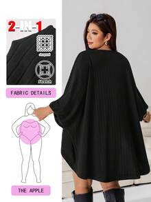 Solflare Plus Size Women's Solid Color Casual Versatile Daily Wear Cardigan Fall - Black - View 2