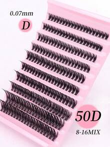 200 Large Capacity Eyelash Cluster, 50D Cluster False Eyelashes, Ultra Dense Single Eyelash Cluster Slender Suitable For Beginners At Home. 0.07mm D Curled 8-16mm Mixed Natural Eyelash Extension, 50P Cluster Dense Cluster False Eyelasheslash Clusters - Black - View 8
