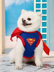 SUPERMAN X PETSIN PETSIN 聯名款 1件無袖披風寵物服裝，貓狗通用，經典紅藍配色附Logo，休閒時尚，透氣舒適，適合日常穿著、Cosplay或節日拍照，瞬間讓您的寵物變身超級英雄 - 紅色 - 查看 6