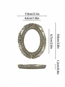 Cirelle 1pc Vintage Oval Mini Photo Frame, Floral Carved Tabletop Picture Frame, Antique Resin Portrait Holder, Vanity Shelf Decor, Vintage Baroque Oval Photo Frame, Embossed Rose Ornate Small Tabletop Picture Frame For Home Decor - default - View 8