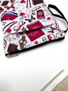 1PC Washable Multifunctional Zippered Book Cover Sleeve Vintage Book Coffee Cup Print Girly Stationery Glasses Bow Watch Heart Pattern Portable Protective Storage Bag For Students Teachers Book Lovers - Single Piece - View 2