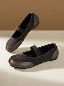 CUCCOO EASI Women's Elastic Strap Two Tone Tabi Mary Jane Flats Dark Gray Suede Casual Flat Shoes Fall Shoes - dark brown - View 5