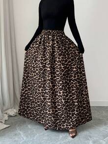 SHEIN Elenzya Women's Fashion Elegant Leopard Print Midi Skirt - Multicolor - View 7