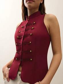 Nöista Long Sleeve Top With Buttons And Front Opening - Burgundy - View 4