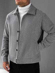 Manfinity CasualCool Men's Solid Color Casual Daily Wool Jacket - Grey - View 5