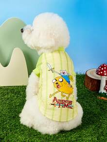 ADVENTURE TIME X PETSIN 1件可愛風騎士騎乘坐騎圖案寵物背心，綠色與白色條紋透氣彈性螺口柔軟防毛寵物衣 - 彩色 - 查看 6