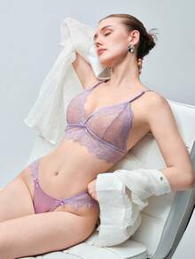 Softvol 女款蝴蝶結裝飾時尚蕾絲內衣 - 淡紫色 - 查看 3