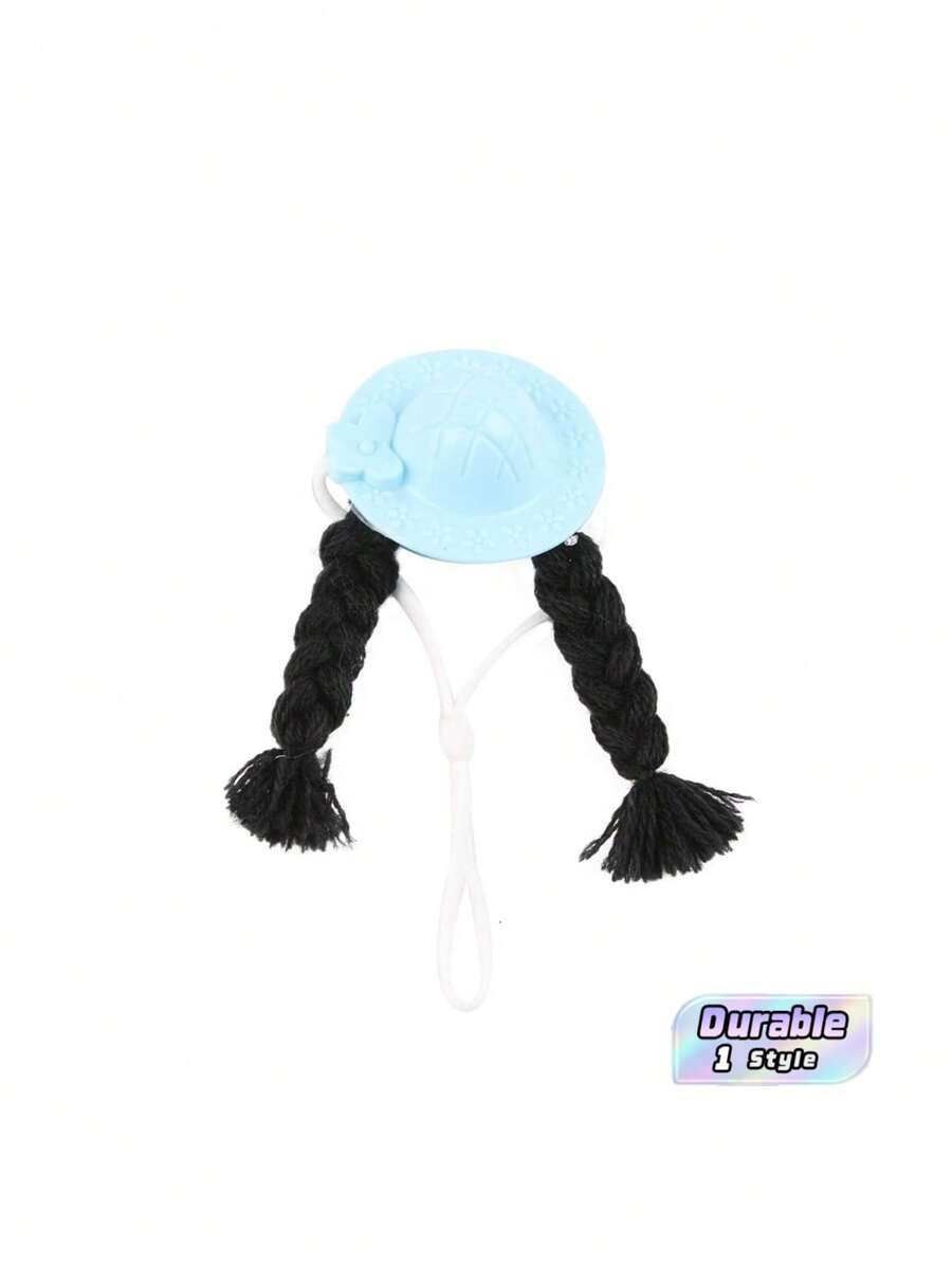 Pet Double Ponytail Helmet Hat, Mini Straw Hat Style Headwear For Small Pets, Fashion Multi-Color Hair Accessory For Hamsters, Birds, Guinea Pigs - Portable - View 1