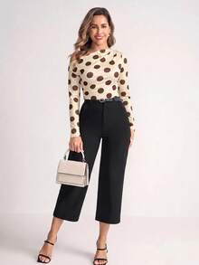 SHEIN Clasi 3 piezas Camisetas de manga larga para mujer Oficina Beige Marrón Otoño Elegante - Multicolor - Ver 3