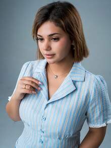SARA VAULT Spring & Summer Lace Patchwork Loose Casual Textured Pleated Plaid Vacation Beach Cardigan Crop Top And Flared Skirt 2-Piece Set For Women Elegant - Blue - View 6