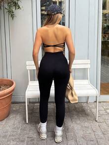 hollyjadebate Wide Waistband Sports Leggings Yoga Women Pants Black - Black - View 2