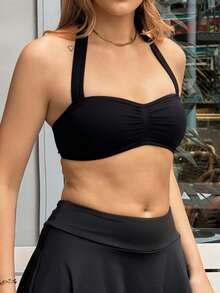 hollyjadebate Women's Solid Color Backless Racerback Seamless Sports Bra Black Sports Bra Push Up Tops Top With Built In Bra Sexy Blouse Gym Fall - Black - View 3