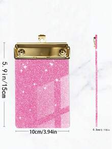 1pc Sparkling Glitter Acrylic Clipboard - PMMA Material, 6 Vibrant Colors (Blue, Pink, Green, Purple, Yellow, White) With Metallic Edges & Sparkling Glitter - Compact Portable Design For Classroom, Office, School, Notebooks & Journals - Multicolor - View 4