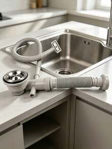 1 Set Of Universal Single-Slot PVC Kitchen Drain Pipe Kit, Straight-Through Retractable Flexible Drain Hose With Anti-Odor Water Trap, Leak-Proof Double-Basin Kitchen Sink Drain Pipe, Easy To Install - multicolor - View 5