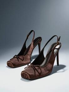 SHUZIA Women's Elegant Bow Knot Sling-Back High Heel Pumps - Coffee Brown - View 4