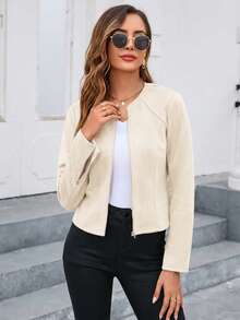 Editum Chaqueta de unicolor con cremallera delantera para otoño/invierno - Albaricoque - Ver 7
