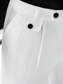 Manfinity Mode Men's White Solid Color Durable Business Commute Slim Straight Leg Dress Pants - White - View 4