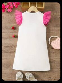 SHEIN Elladie kids 女孩休閒仙氣簡約舒適度假洋裝，附可愛配套小包，7歲生日白色夏季款 - 彩色 - 查看 3