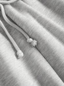 SHEIN PETITE CURVE 大尺碼女款純色抽繩腰休閒百搭日常長褲 - 淺灰色 - 查看 10