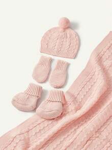 Infant Twisted Knitted Swaddle Set, Twist Textured Baby Blanket With Hairball Hat, Anti-Grab Gloves, Foot Socks, Four-Piece Set, Full Moon One-Year-Ol - Multicolor - View 8