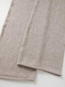 SHEIN Women Heathered Knit Flared Pants, Autumn High Waist Rib Waistband Loungewear Trousers - Khaki - View 4
