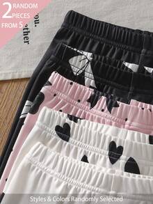 Souflis Souflis 5 piezas enviadas al azar 2 piezas leggings de punto acanalado suave y cómodo con corazón y lazo dulce y lindo versátil para niñas primavera verano todas las estaciones - Multicolor - Ver 6