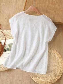 Rusticease Women's Casual Button-Up Textured Shirt For Summer Daily Wear - White - View 2