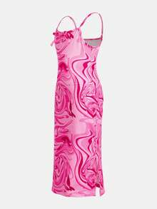 Young Girl Casual Vacation Daily Pink Tie-Dye Textured Snug Fit Dress - Pink - View 4