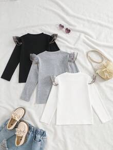 SHEIN Sparklyn 3件組女童秋冬刺繡愛心長袖T恤 幼兒女童長袖上衣 秋季上衣 白色上衣 - 彩色 - 查看 2