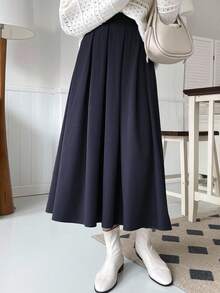 DAZY Rok Wanita Polos Kasual Serbaguna untuk Sehari-hari di Musim Gugur - Navy Blue - View 6