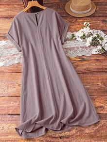 EMERY ROSE Vestido sin mangas de talla grande para mujer con unicolor y encaje calado - Rosa - Ver 2
