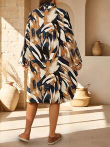 EMERY ROSE Plus Size Women's Floral Print Shirt Collar Long Sleeve Button Front A-Line Midi Dress Casual Brunch Going Out Vacation Formal Blue White Stripe Fall - Multicolor - View 4