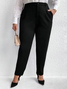 EMERY ROSE Plus Solid Slant Pocket Suit Pants Graduation,Back To School,Teacher Outfits For Women Winter Fall Autumn - Black - View 3
