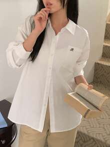 DAZY Camisa casual versátil de unicolor para otoño - Blanco - Ver 3