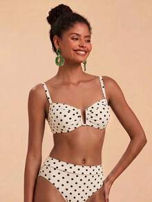 Travachic Women's Polka Dot Print Ruffle Top And Triangle Bikini Bottom Bikini Set Set - Multicolor - View 3
