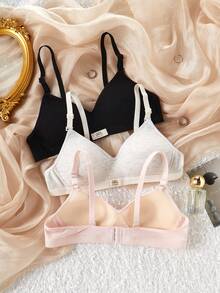 3 Pack Teen Girl Seamless Wireless Bras,Comfortable Bralette For Developing Teens,Adjustable Straps Ribbed Undershirt,Baby Pink,Winter,Work Essential - Multicolor - View 4