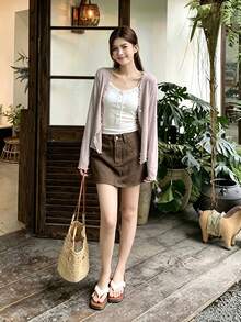 K-Vae 女款素色單排扣休閒百搭日常穿搭開襟衫 - 灰色 - 查看 5
