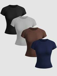 SHEIN Velisys 4PCS Women Sports Tees & Tanks - Multicolor - View 1