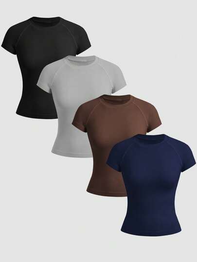 SHEIN Velisys 4PCS Women Sports Tees & Tanks