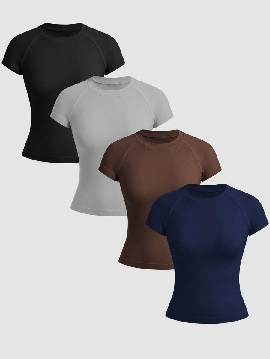 SHEIN Velisys 4PCS Women Sports Tees & Tanks - Multicolor - View 1