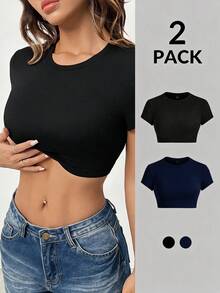 SHEIN PETITE Ultra-Cut 女款短袖緊身 T-shirt 黑白兩件組 - 彩色 - 查看 8