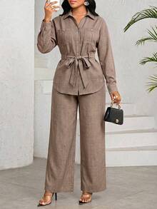 SHEIN Lady Spring, Summer, Autumn And Winter Elegant Office Party New Year Ladies Dresses - Brown - View 3