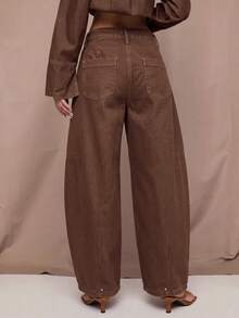 SHEIN BAE Women's Beaded Decor Curved Leg Jeans - Brown - View 5