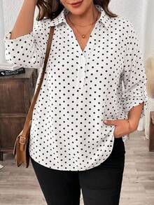 SHEIN LUNE Plus Size Leopard Print Mid-Sleeve Shirt - White - View 5
