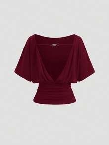 Sweetra New Backless Top And High-Waist Straight-Leg Pants 2 Pieces Set, Suitable For Commuting And Streetwear - Burgundy - View 7