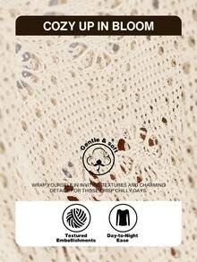 CosyJoli Plus Size Women Solid Color Hollow Out Loose Casual Pullover Sweater Fall - Beige - View 7