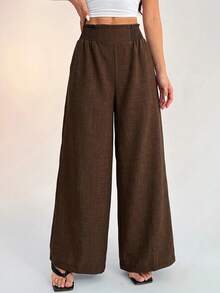 SHEIN PETITE Women's Casual Versatile Commute Wide Leg Pants - Mocha Brown - View 7