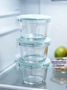 3pcs - Thickened Glass Food Storage Jars With Airtight Lids, Food Storage Jar Set - Perfect For Picnics, Food Preparation, Refrigerator Storage, Also Suitable For Food Storage, High-Temperature Microwave Ovens And Freezers, Mini, Portable, Cute And Durable Design. - Multicolor - View 1