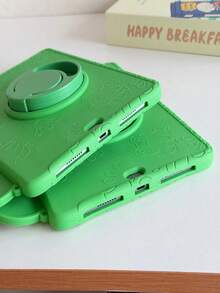1pc Green Cartoon 3D Frog Embossed Texture, 360° Rotatable Vertical Stand, Integrated Portable Handle Design, Soft Silicone Flexible High Rebound Material, 3D Frog Big Eyes Smiling Face Cute Style, Full Coverage Tablet Protective Case - Multicolor - View 8